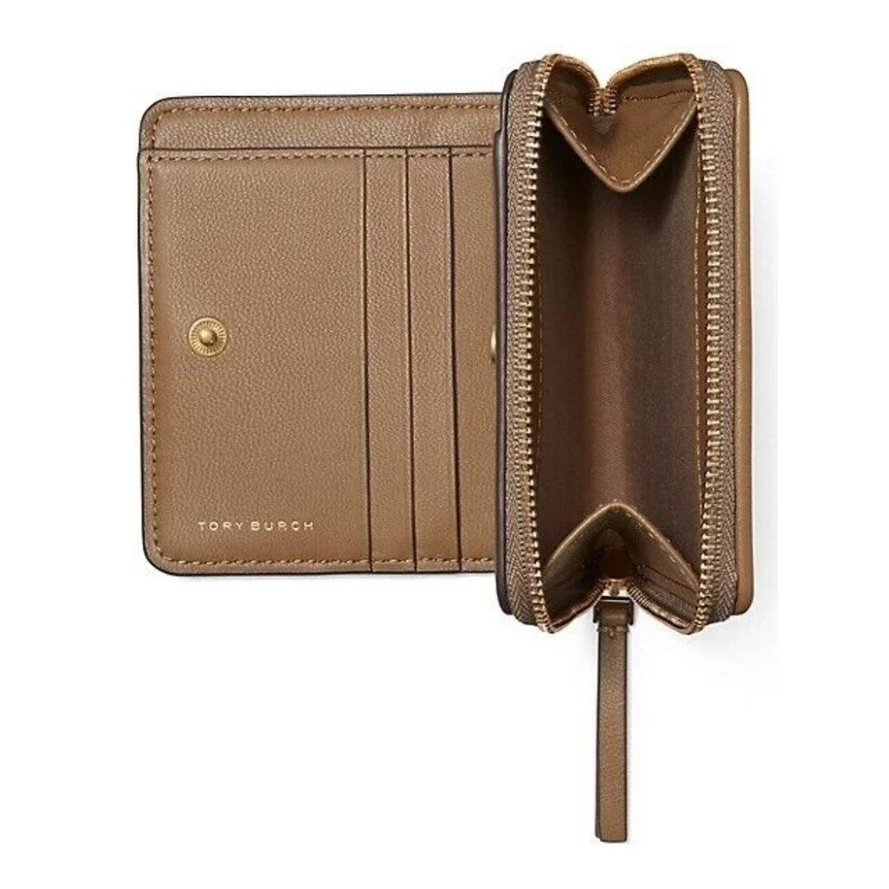 Tory Burch KIRA Chevron Bi Fold Wallet Sandpiper Brown Gold New with Tag $198